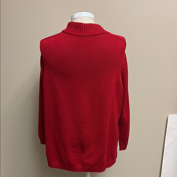 TAIS Vibrant Red Cowl Neck 100% Cotton Pullover knit Sweater women's size Medium - Picture 2 of 5